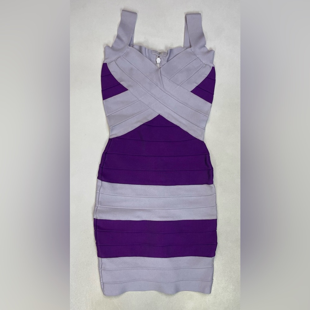 Herve Leger Lilac and Purple Striped Bandage Mini Dress